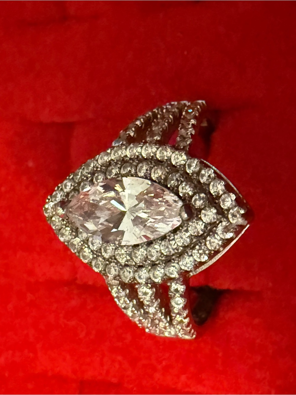 Stauer 925 Sparkling Marquise Halo Silver Ring Diamond Moissanite